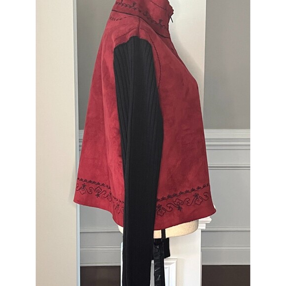 Coldwater Creek Women's M Burgundy& Black Faux Suede Fleece Lined Sweater Jacket - Picture 4 of 6
